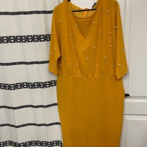 Mustard yellow dress with pearl beading